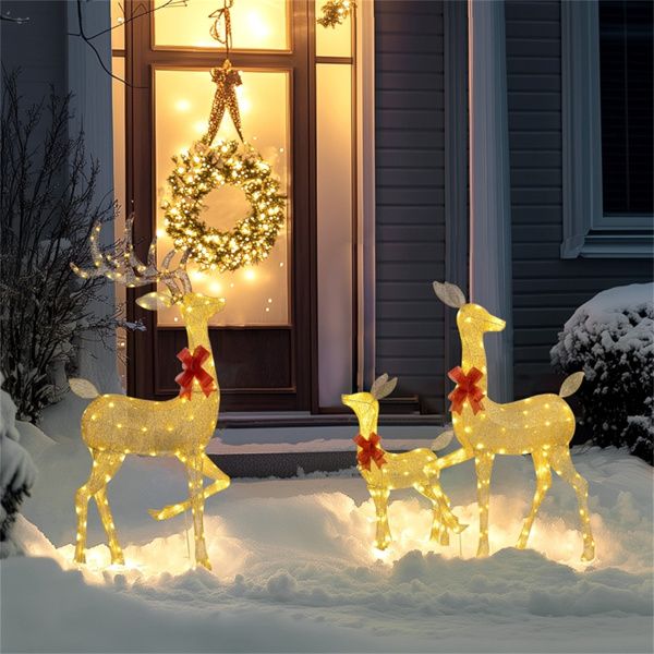 3-Piece Inflatable Reindeer Family Set – LED Lit with Red Bows, Outdoor Safe for Festive Display, Christmas Decor 2024