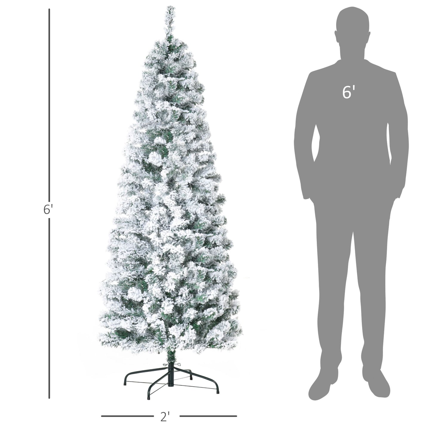 6 ft Pre-Lit Slim Douglas Fir Christmas Tree – Snow-Flocked with 250 LED Lights, Perfect Holiday Decor for Home 2024