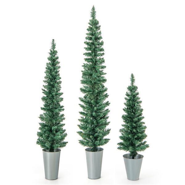 3 PCS Slim Pencil Artificial Christmas Tree Set – Lifelike Holiday Decor for Small Spaces, Perfect for Christmas 2024