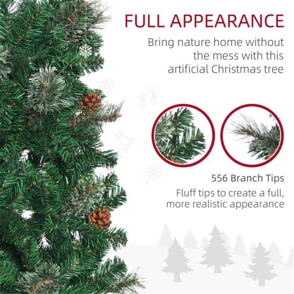 6.5 ft Slim Pencil Christmas Tree with Pine Cones – Lush Green Holiday Decor for Small Spaces, Perfect for Christmas 2024