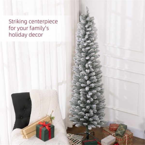 6 ft Slim Snow-Flocked Christmas Tree – Realistic Indoor Holiday Decor for Small Spaces, Perfect for Christmas 2024