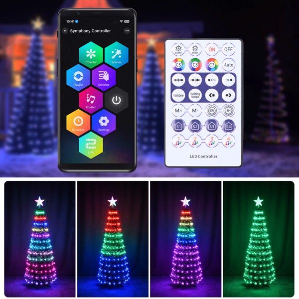 5 ft Pre-Lit Artificial Christmas Tree with RGB LED Lights & Lighted Star Finial – Colorful Holiday Decor for Christmas 2024