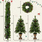 4-Piece Pre-Lit Christmas Tree Set with LED Lights - Realistic 3FT Entrance Trees, Garland & Wreath for Holiday Decor 2024