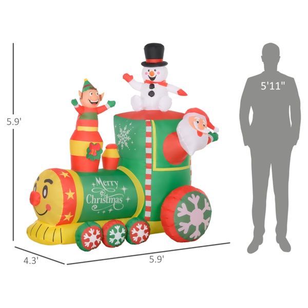 Inflatable Christmas Train Decoration – 70.9" Green with Santa, Snowman & Gingerbread Man, Outdoor Safe, Holiday Festive Decor 2024