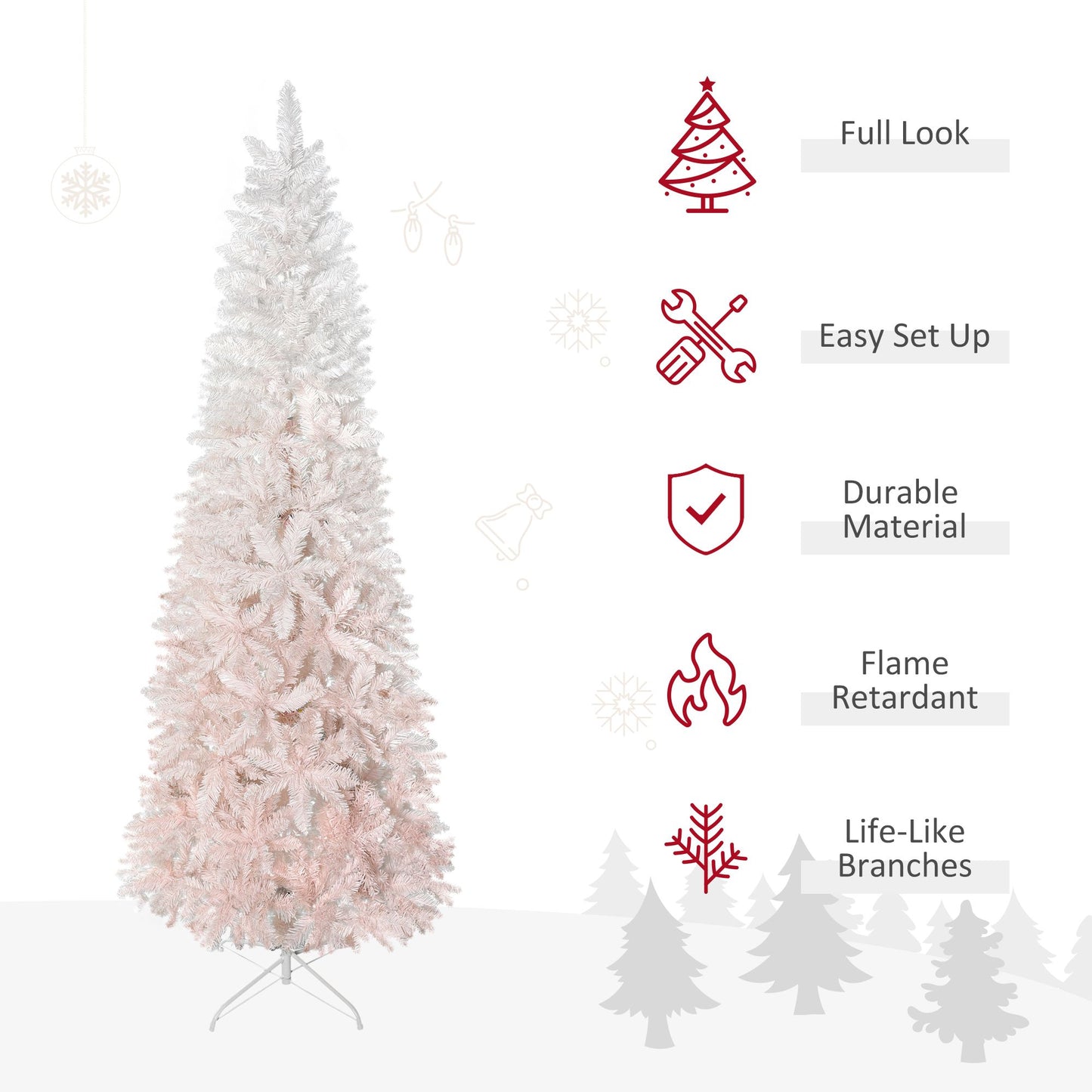 6 ft Slim Pink and White Unlit Pencil Fir Christmas Tree – Realistic Branches, Perfect for Small Spaces, Holiday Decor 2024