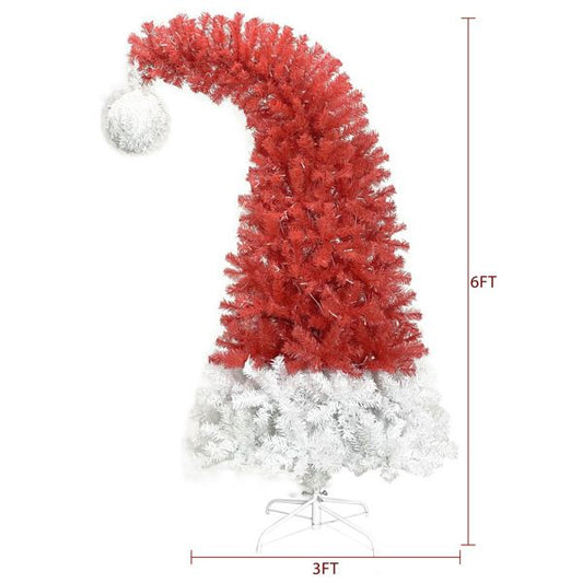 Santa Hat Inspired Christmas Tree – 7.5 ft Red & White Pre-Lit Holiday Decor with 300 LED Lights, Perfect for Festive Home Decoration 2024