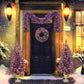 Pre-lit Christmas Artificial Tree 4-Piece Set, Garland, Wreath and Set of 2 Entrance Trees, X-mas with LED Lights, PVC Festival Celebration Set, Purple