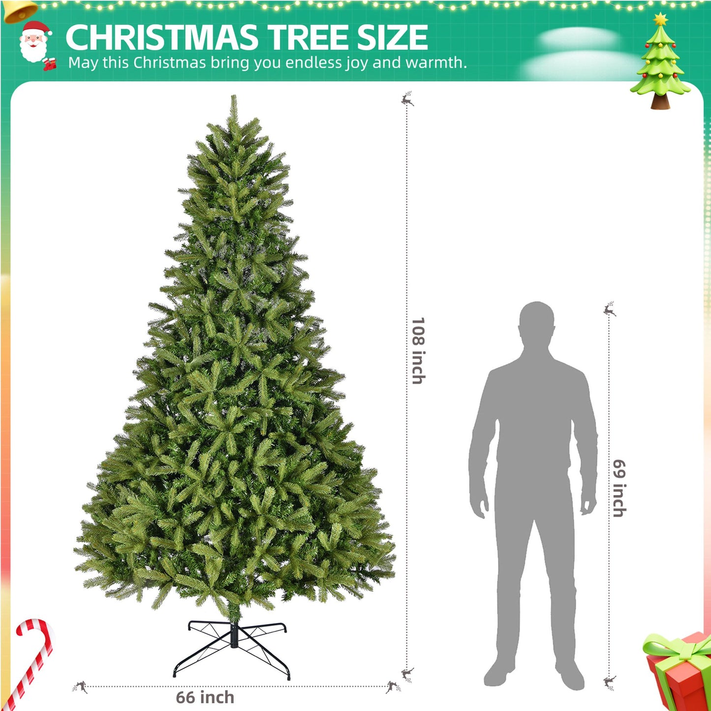 9Ft Realistic Artificial Spruce Christmas Tree – Unlit with 2576 Branch Tips, Easy Assembly with Foldable Metal Stand, Perfect Holiday Decor 2024