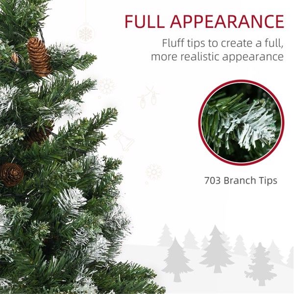 6 ft Slim Snow-Flocked Christmas Tree – Pre-Lit with Warm White LED Lights, Perfect for Small Spaces Holiday Decor 2024