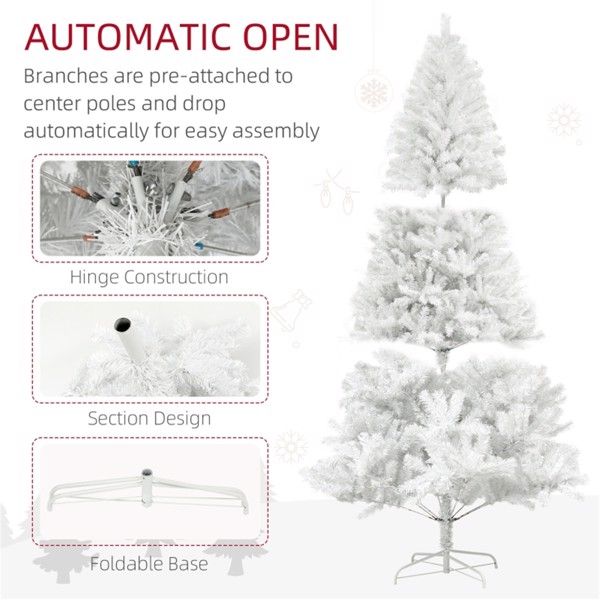 7.5 ft Realistic White Christmas Tree – Flame Retardant, Easy Setup for Indoor Holiday Decor 2024