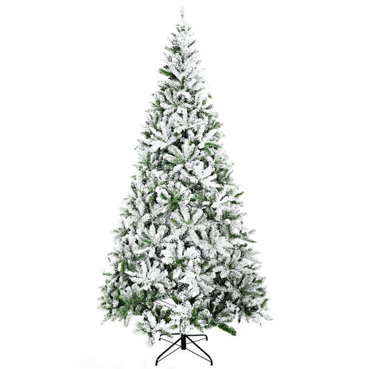 9' Snow-Flocked Pine Artificial Christmas Tree - Unlit, Realistic Branches for Holiday Decor 2024