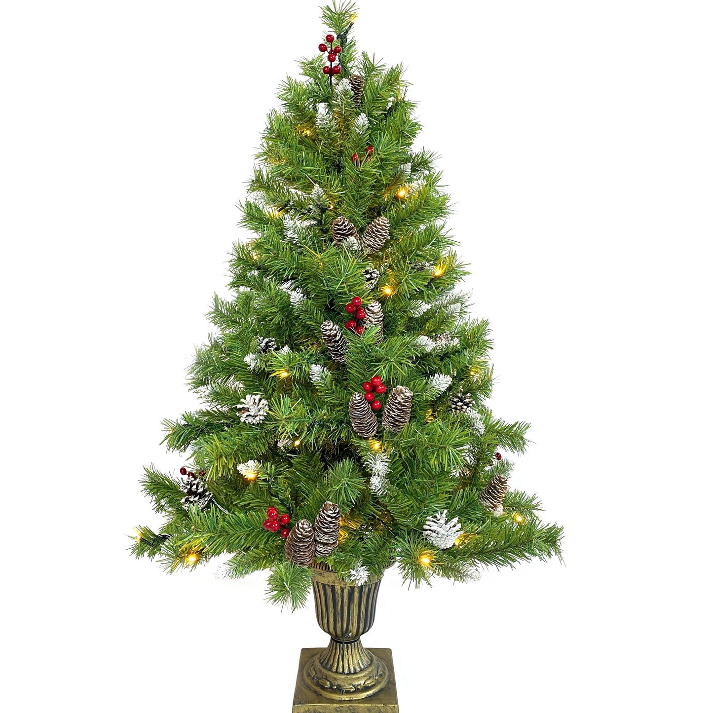 Pre-lit Artificial Christmas 4-Piece Set,Garland, Wreath and Set of 2 Entrance Trees