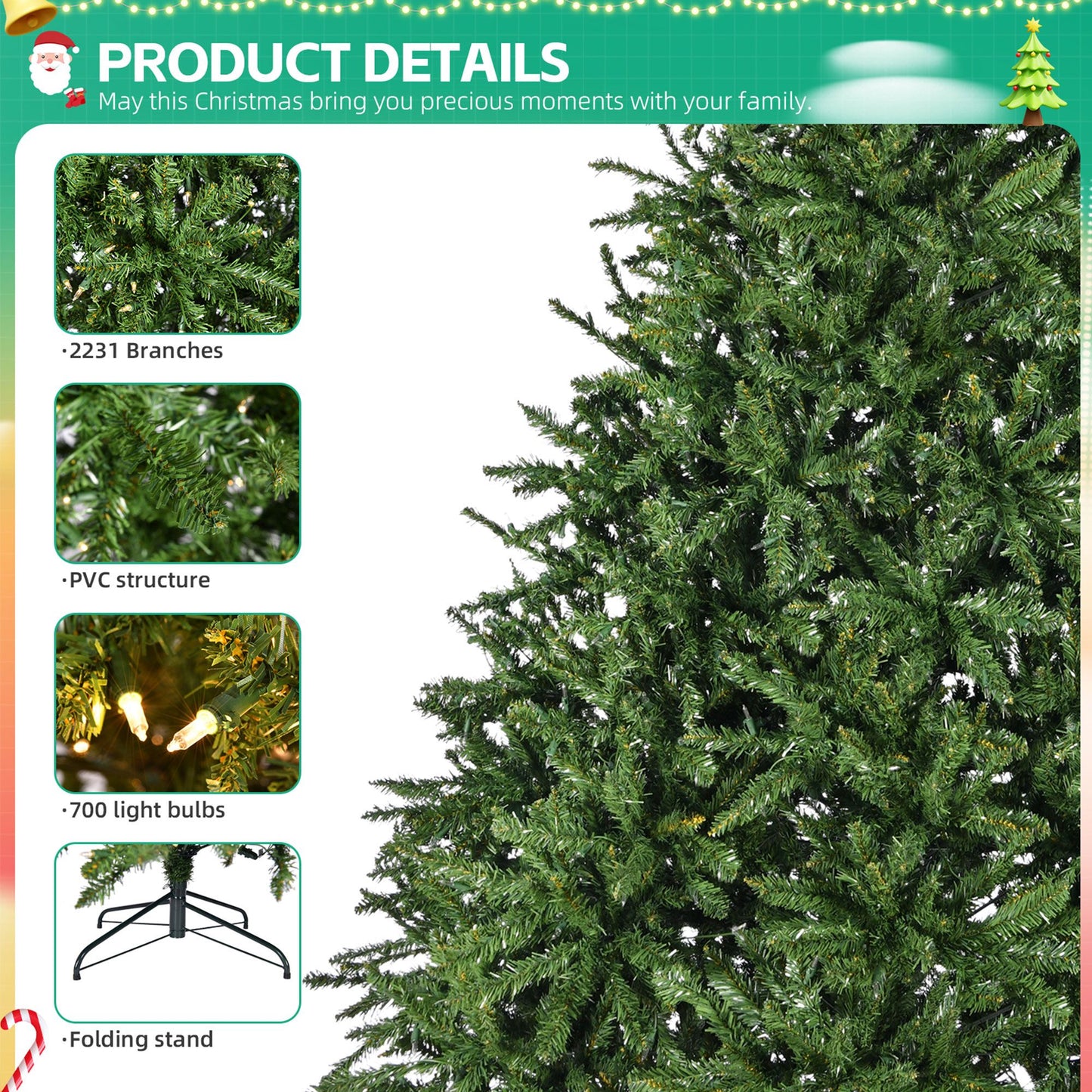 7 ft Pre-Lit Christmas Tree with 700 LED Lights – Lush Holiday Decor for Home, Office & Party Celebrations 2024