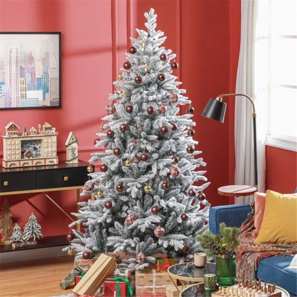 7 ft Snow-Flocked Christmas Tree – Realistic Indoor Holiday Decor with 1401 Tips for Festive Christmas 2024