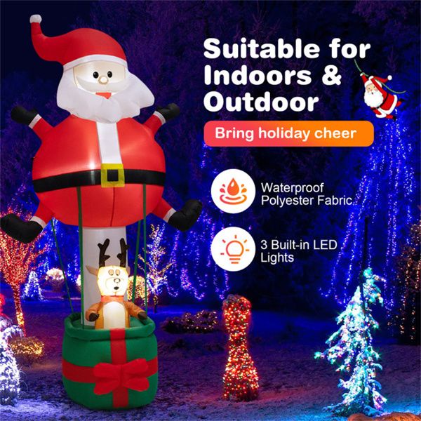 8ft Inflatable Santa Claus with Reindeer – LED Lit Festive Decor for Outdoor Display, Christmas 2024