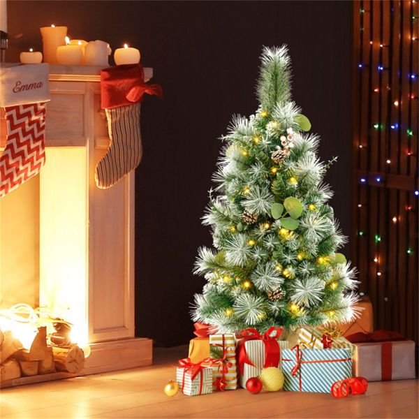 3 FT Pre-Lit Mini Artificial Christmas Tree with Pine Cones and Warm LED Lights - Perfect Holiday Decor for Small Spaces 2024