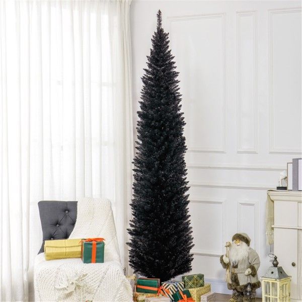 8 ft Slim Pencil Black Christmas Tree – Lush & Full Holiday Decoration for Home, Perfect for Christmas 2024