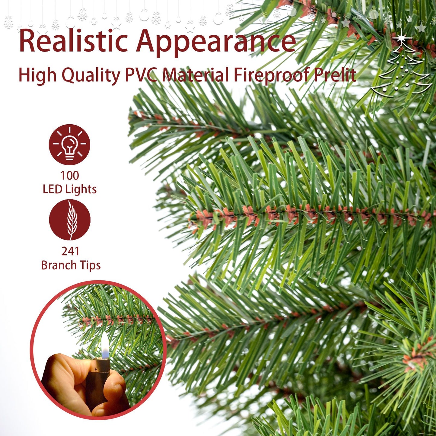 4ft Pre-Lit Norwood Spruce Christmas Tree with 100 Warm White LED Lights - Realistic Indoor Holiday Decor for Home 2024