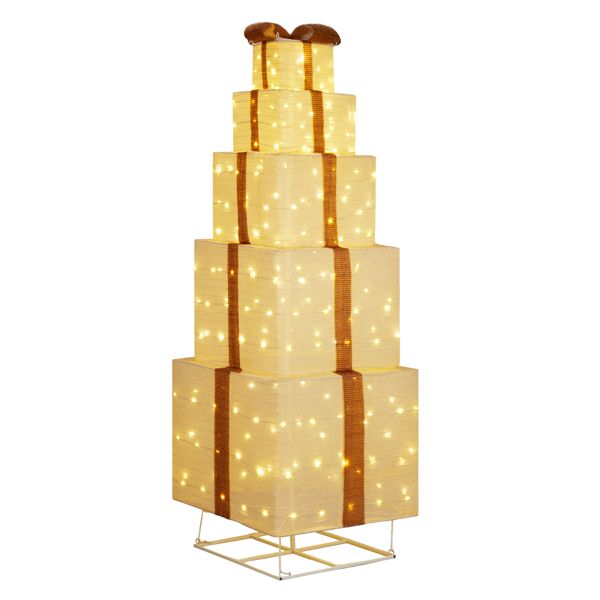 6FT LED Lighted Gift Box Tower – Warm White Glow with Sturdy Weather-Resistant Design for Outdoor/Indoor, Christmas Decor 2024