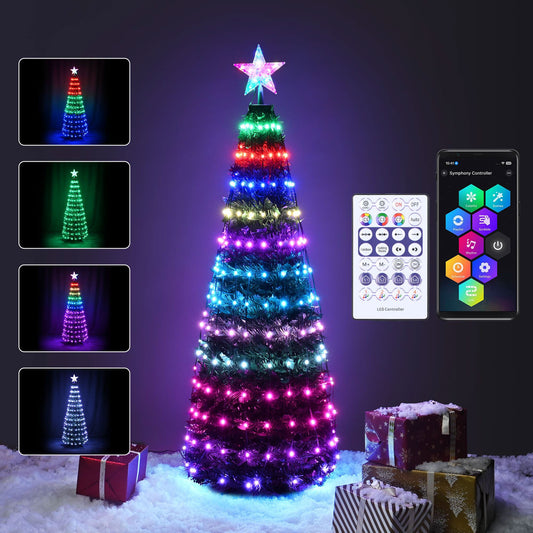 5 ft Pre-Lit Artificial Christmas Tree with RGB LED Lights – Colorful Holiday Decor for Home & Office Christmas 2024