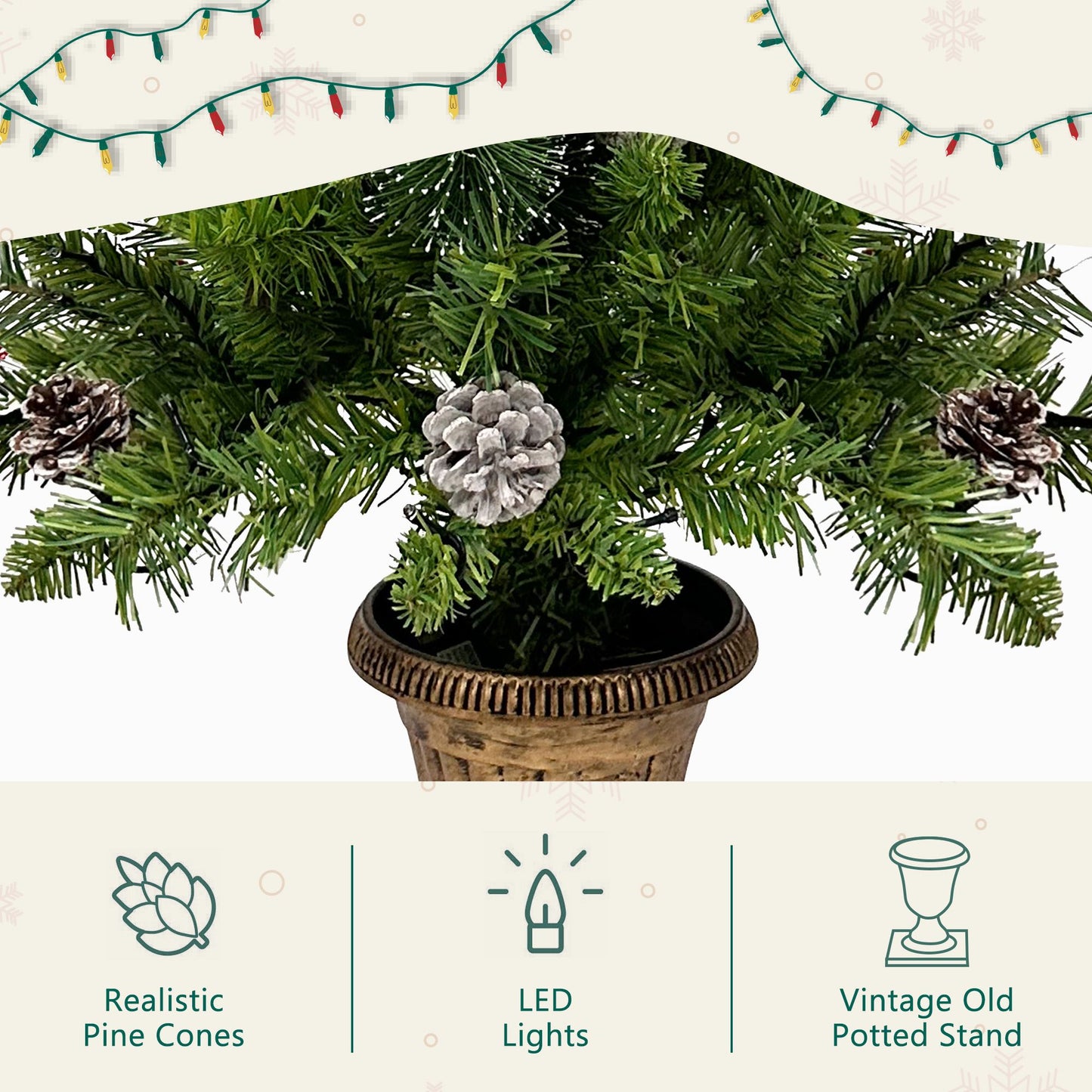 4-Piece Pre-Lit Christmas Tree Set with 3FT Entrance Trees, Wreath & Garland - LED Lights Holiday Decor 2024