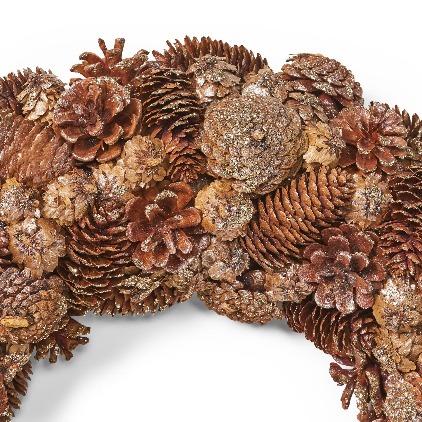 18.5-inch Champagne Pinecone Christmas Wreath – Glitter Accents, Perfect for Front Door, Holiday Decor 2024