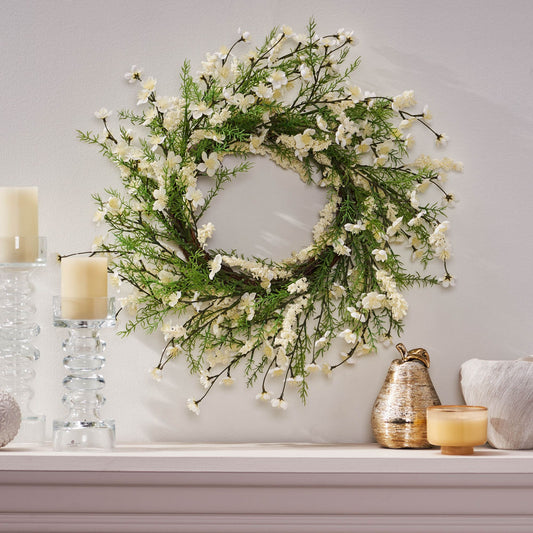 30-inch Silk Plum Blossom Wreath – Spring-Inspired Floral Decor for Year-Round Use, Home Accent 2024