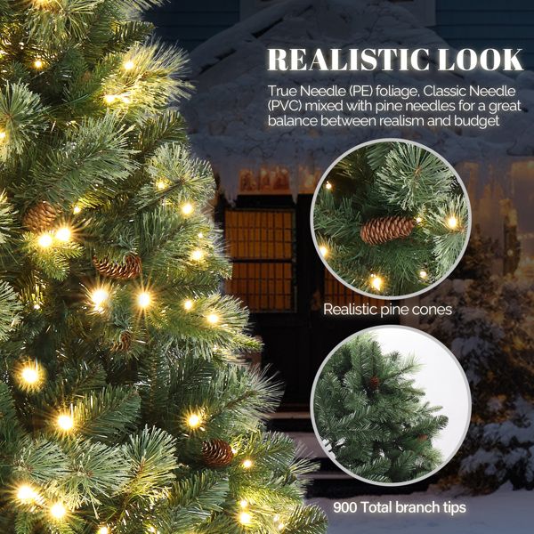 6ft Pre-Lit Green Christmas Tree – Automatic with 500 Warm LED Lights and 900 Realistic Branches, Perfect Holiday Decor for Christmas 2024