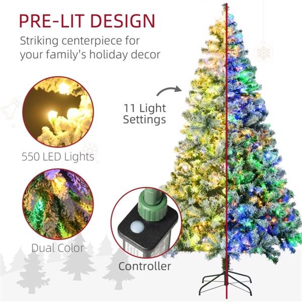 7.5 ft Snow-Flocked Pre-Lit Christmas Tree with LED Lights – Realistic Holiday Decor for Home & Office, Christmas 2024