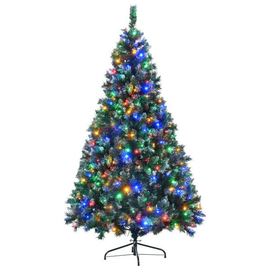 6FT Pre-Lit Christmas Tree Set with Wreath & Garland - Dark Green Pine with Snow Tips, Red Berries & Pine Cones, 11 Colorful LED Modes for Holiday Decor 2024