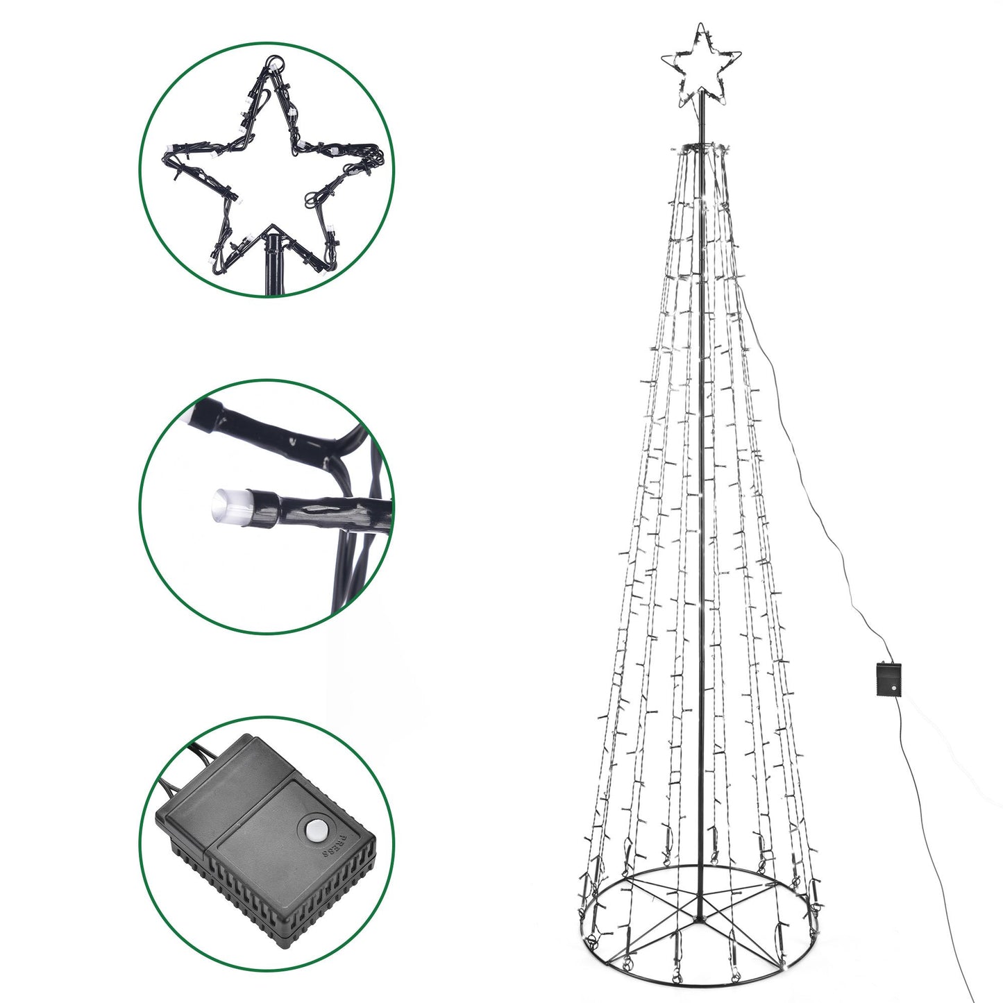 5 ft Lighted Cone Christmas Tree with 240 LED Lights & Bluetooth Control for Holiday Decor 2024