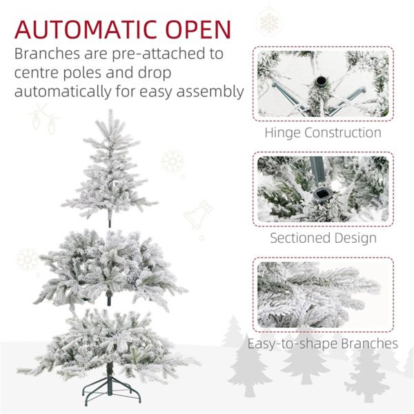 6ft Snow-Flocked Pre-Lit Christmas Tree with Warm White LED Lights – Realistic Holiday Decor for Home 2024