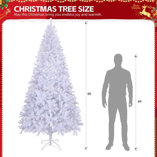 8 FT Pre-Lit White Pine Christmas Tree – Lush with 1500 Branch Tips and 500 LED Lights, Perfect Holiday Decor for Home or Office Christmas 2024