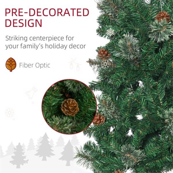 6.5 ft Slim Pencil Christmas Tree with Pine Cones – Lush Green Holiday Decor for Small Spaces, Perfect for Christmas 2024