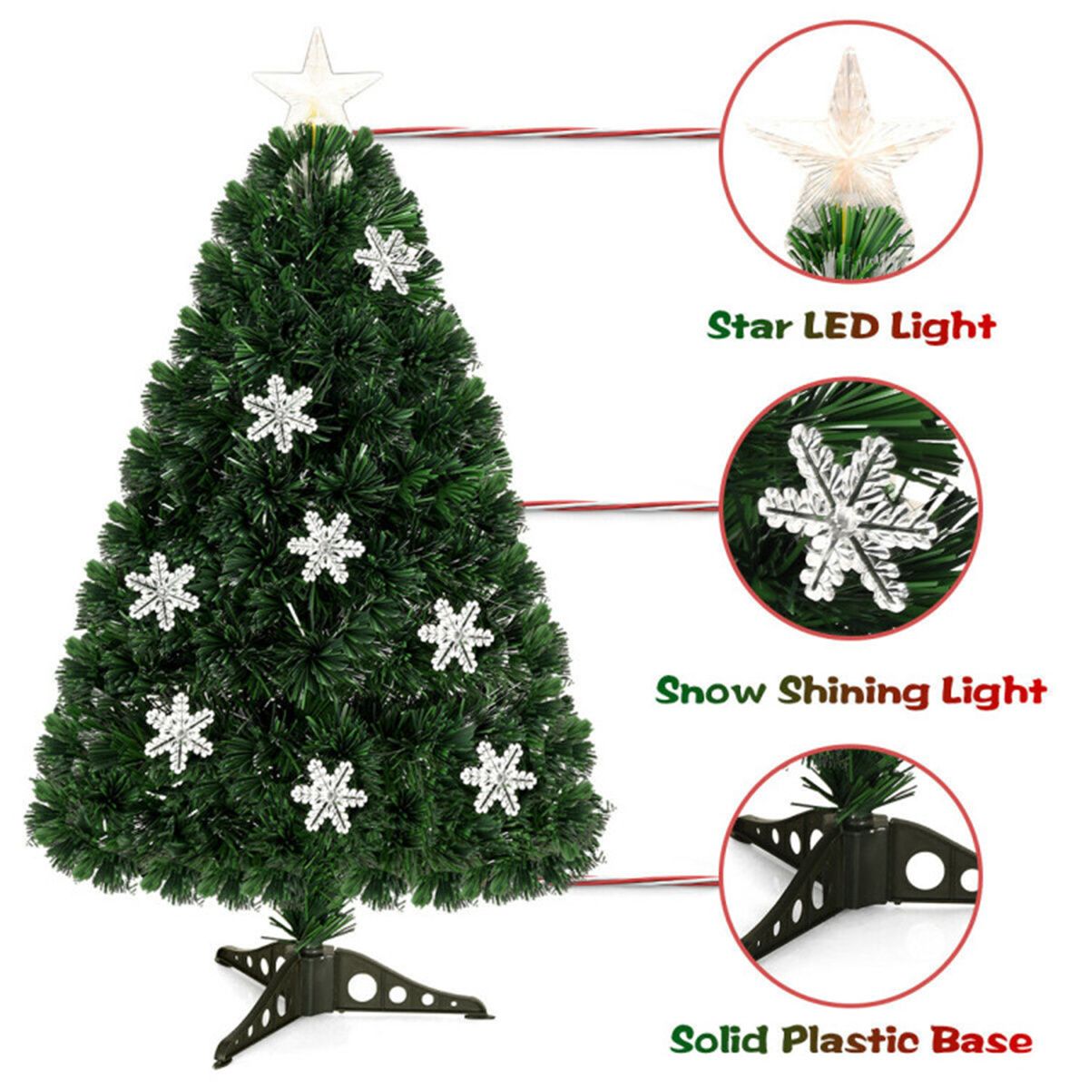 3 Feet Pre-Lit Snowflake Christmas Tree with LED Lights - Realistic Holiday Decor for Home & Office 2024