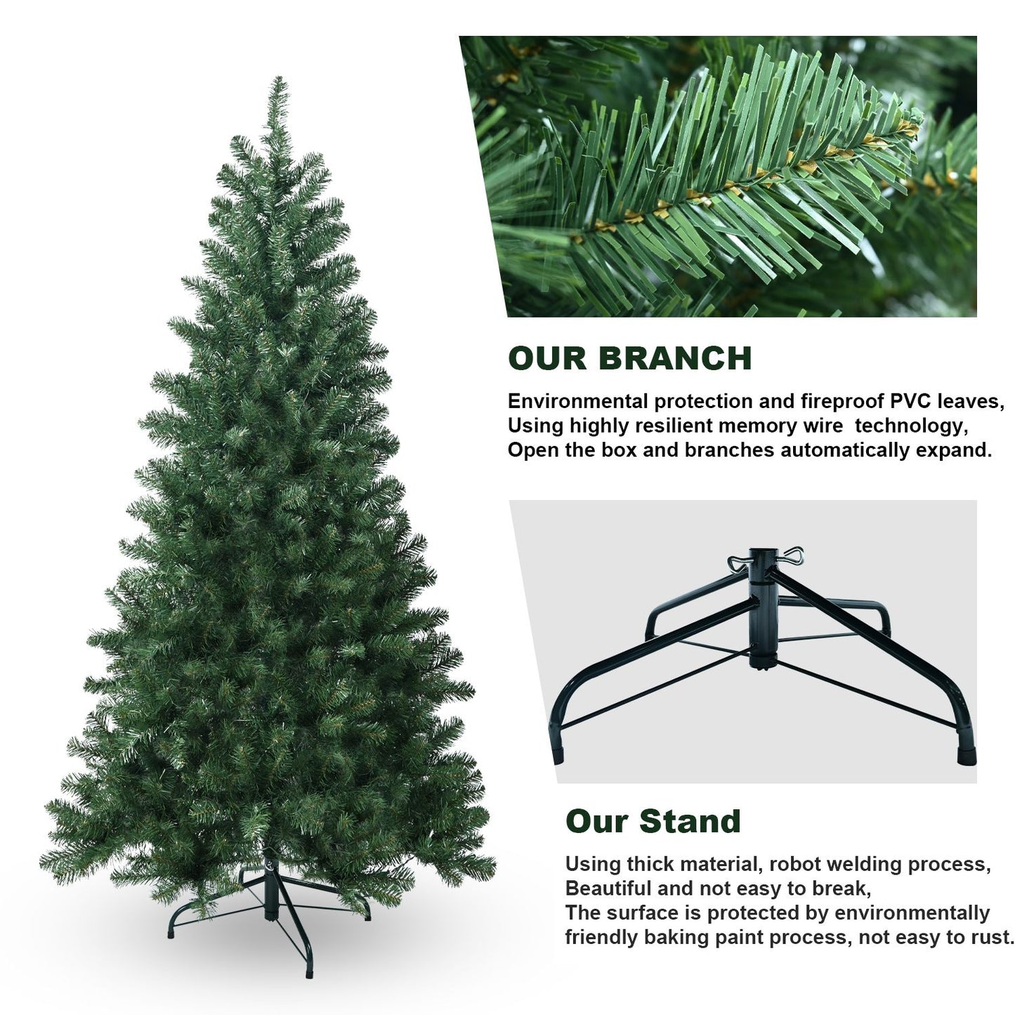 9ft Fireproof PVC Hinged Green Artificial Christmas Tree – Eco-Friendly and Easy Assembly for Holiday Decor 2024