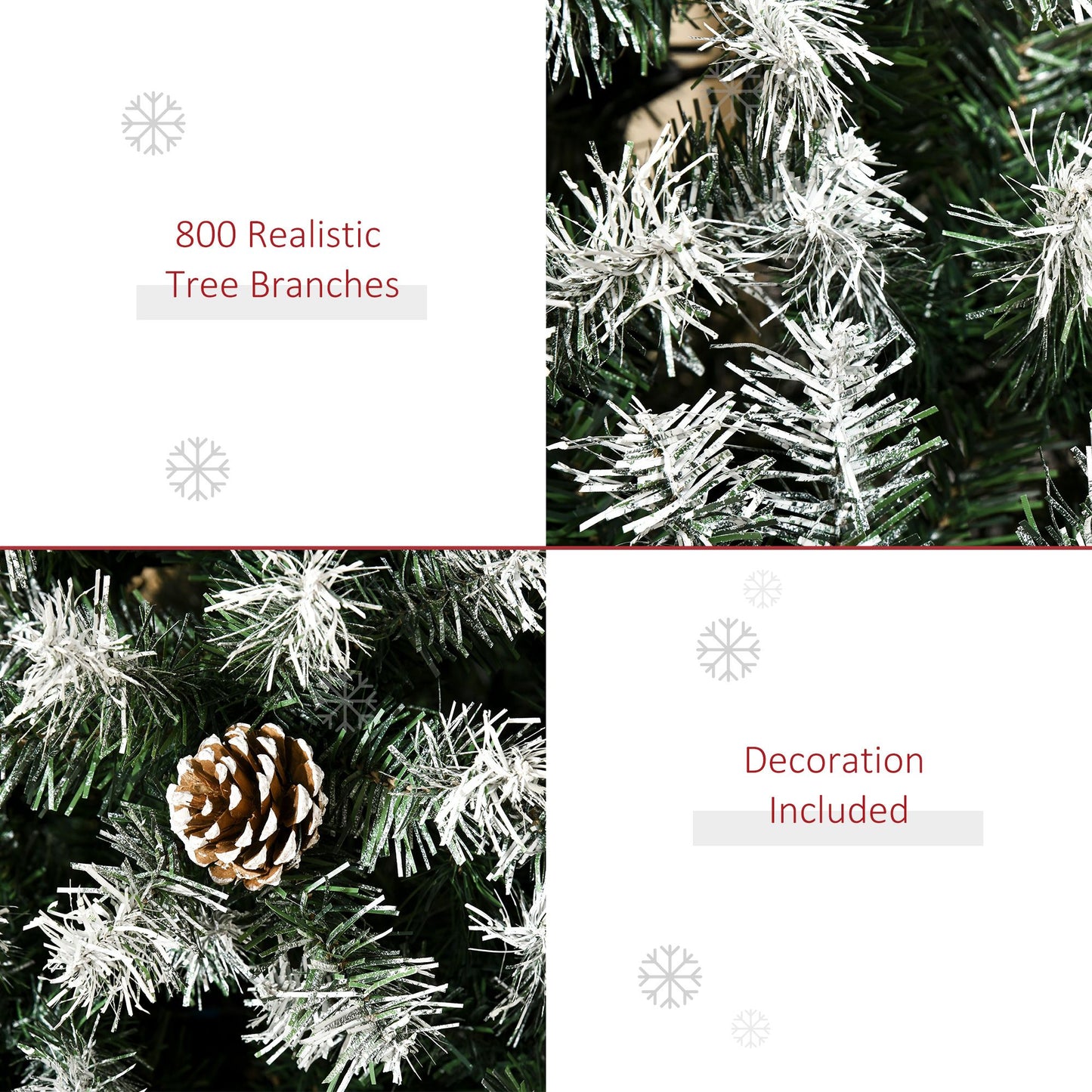 6 ft Snow-Dusted Full Fir Artificial Christmas Tree with 800 Tips and Pinecones – Realistic Holiday Decor for Christmas 2024