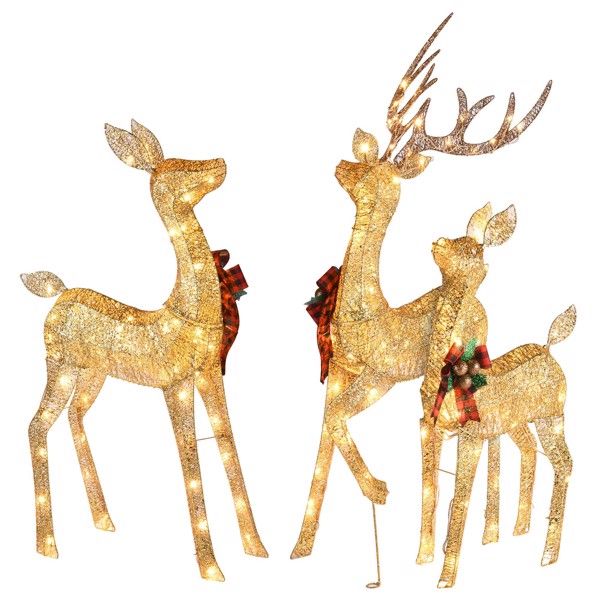 Illuminated 3-Piece Christmas Deer Family Set with 210 Warm White LED Lights for Outdoor Holiday Decor