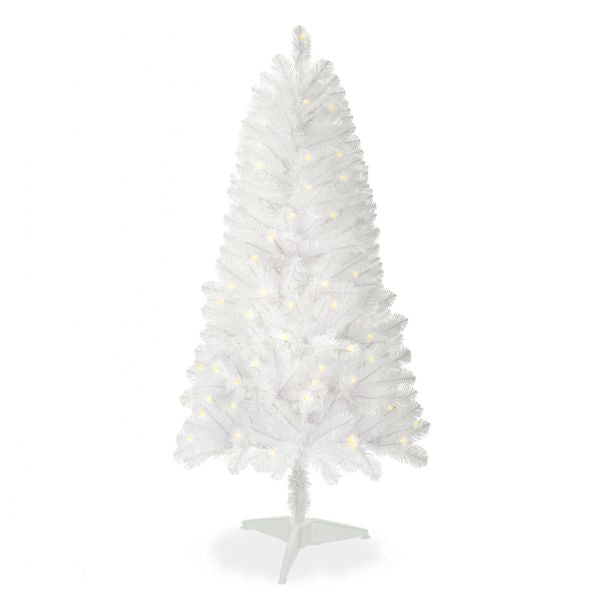 4ft Pre-Lit White Norwood Spruce Christmas Tree – 100 Warm White LED Lights, Realistic PVC Design for Indoor Holiday Decor 2024