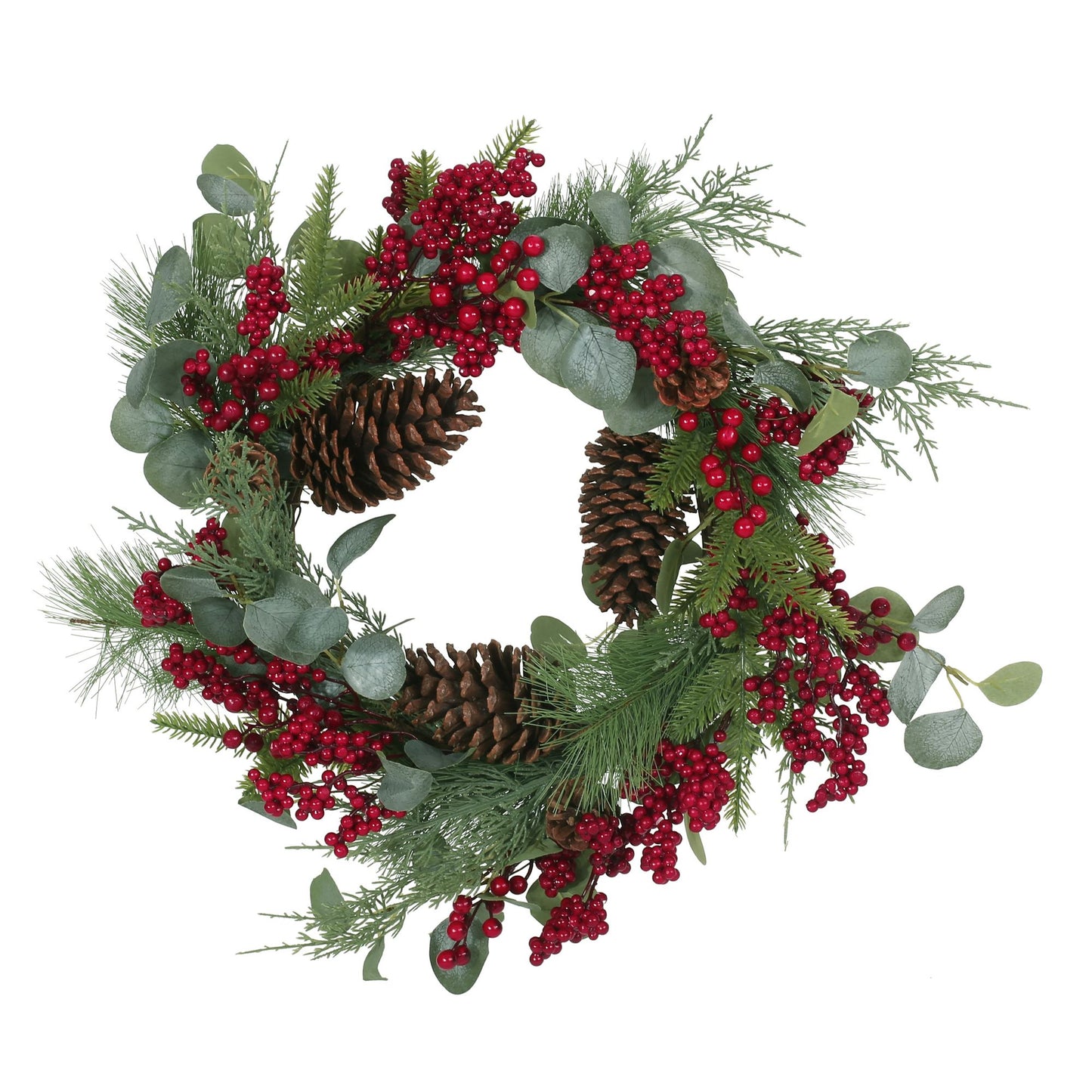 22-inch Eucalyptus & Berry Wreath with Pinecones – Natural Rustic Decor for Front Door, Christmas 2024