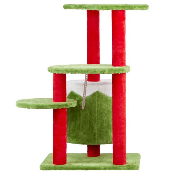 Festive 32in Christmas Cat Tree with Condo - 3-Level Plush Activity Center for Indoor Cats 2024