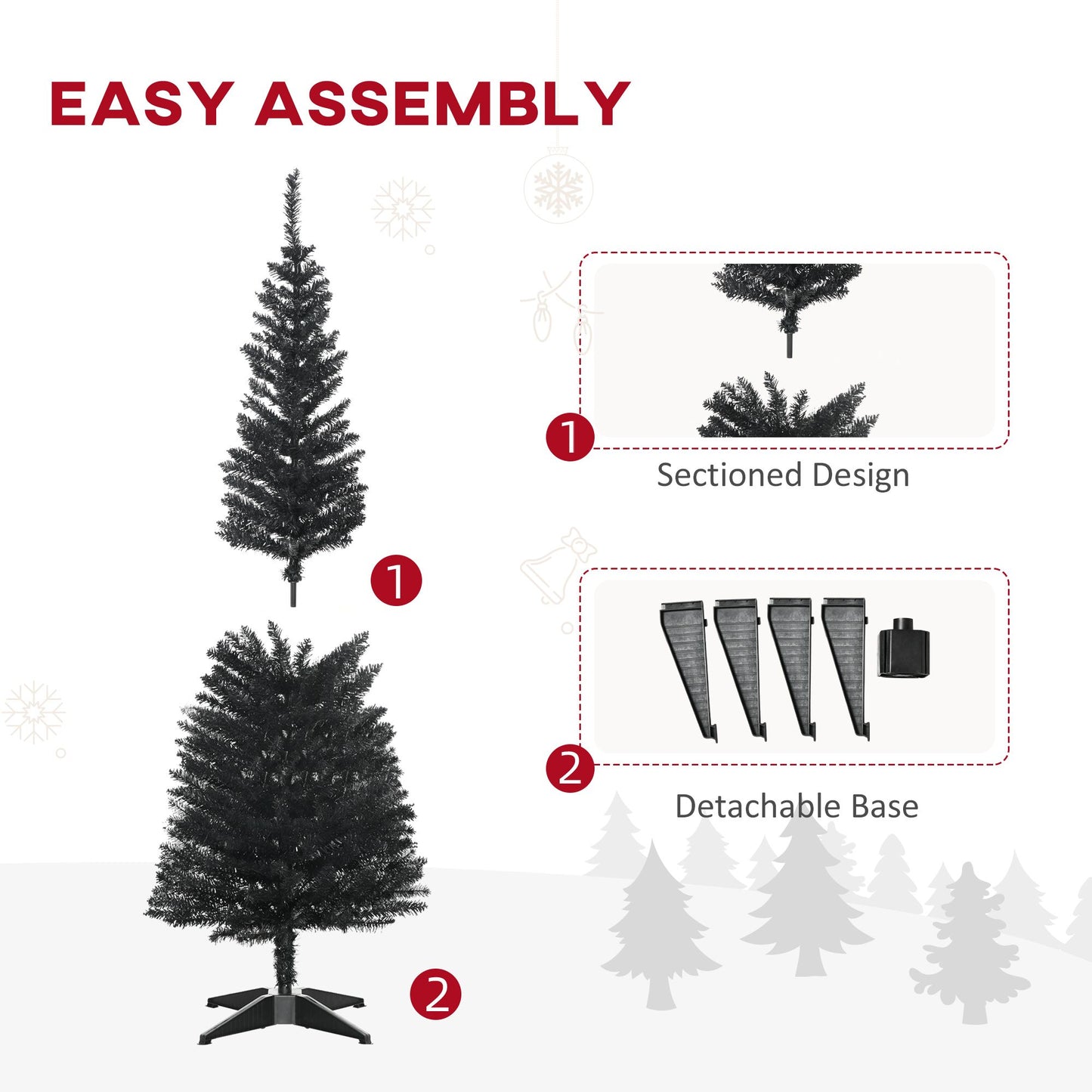 5' Slim Realistic Black Pencil Christmas Tree with 294 Branch Tips – Perfect Holiday Decor for Small Spaces 2024