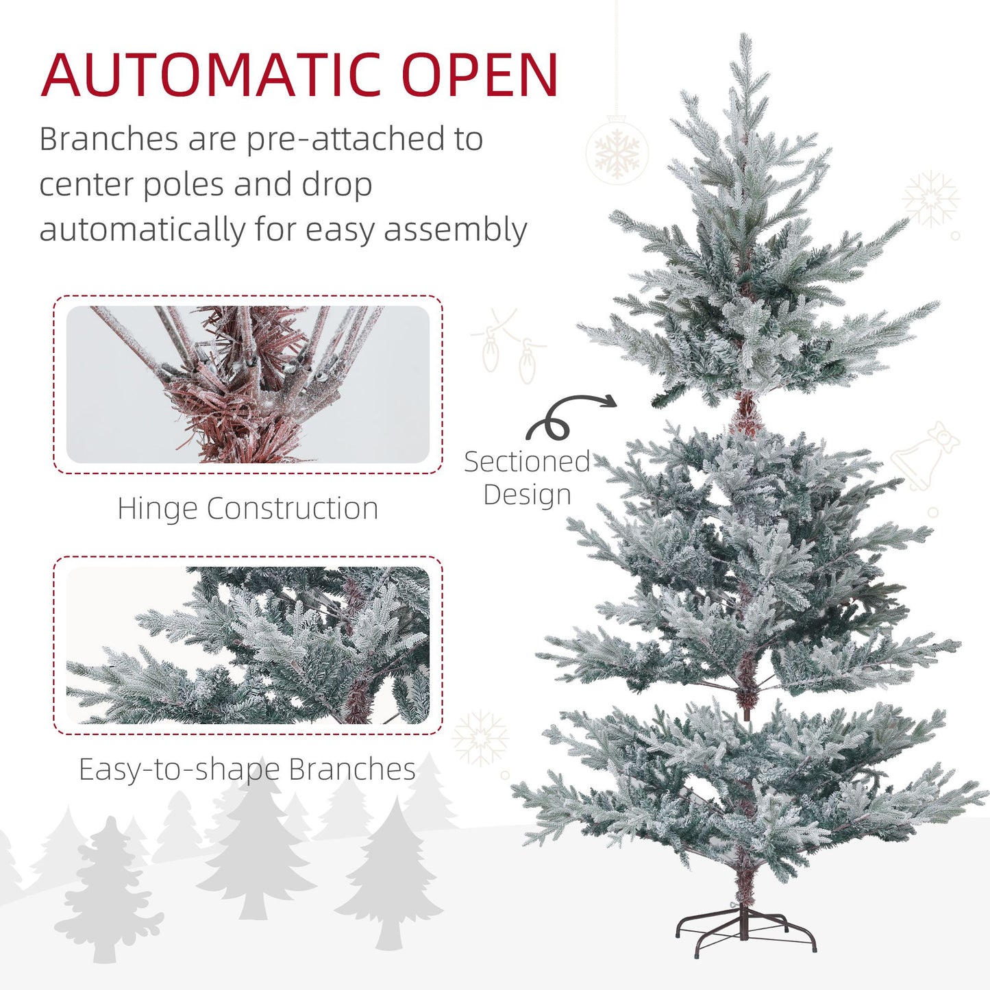 7.5 ft Snow-Flocked Nordic Pine Artificial Christmas Tree with 1218 Tips – Easy Assembly Hinged Design for Home & Office Holiday Decor 2024