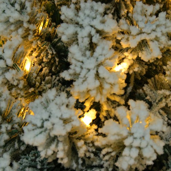 6ft Snow-Flocked Christmas Tree with 1202 Branches and Tied Lights – Perfect Holiday Decor for Christmas 2024