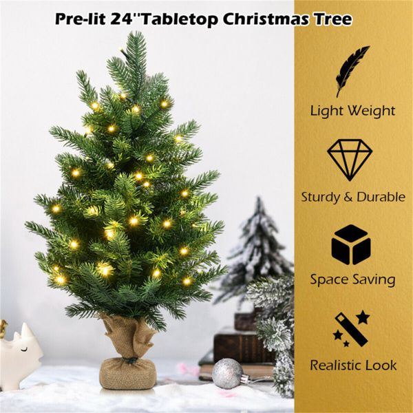 24-Inch Pre-Lit LED Christmas Tree – Mini Tabletop Holiday Decor with Timer Function, Perfect for Home & Office Christmas 2024