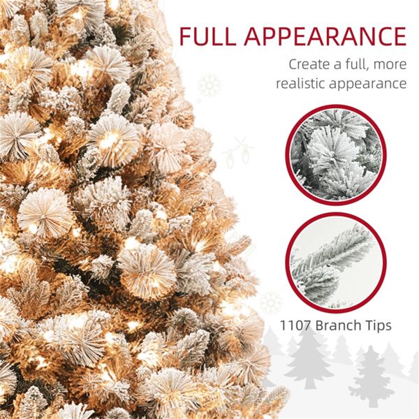 6.5 ft Pre-Lit Snow-Flocked Christmas Tree – Realistic Holiday Decor with Warm White Lights, Perfect for Home Christmas 2024