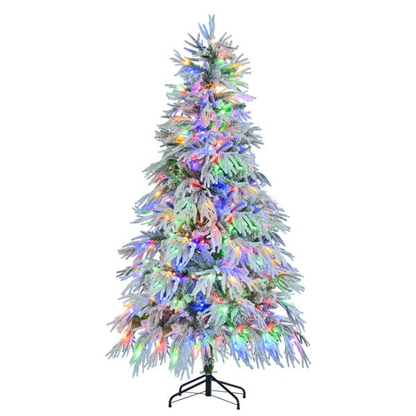 6FT Pre-Lit Snow-Flocked Christmas Tree with Colorful LED Lights – 790 Branch Tips, Perfect Holiday Decor for Home & Office 2024