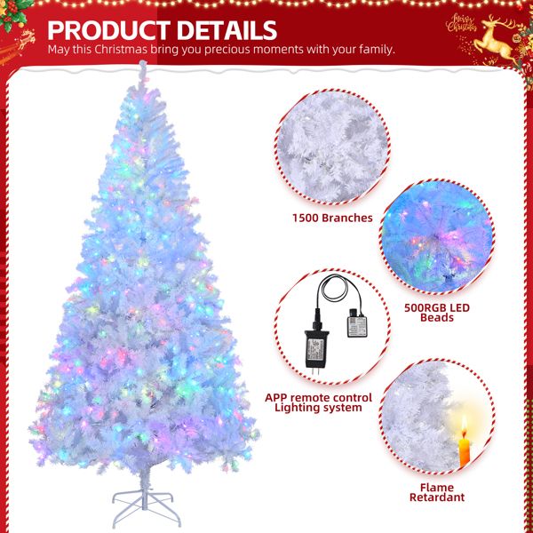 8 FT White Pre-Lit Christmas Tree with 500 RGB Lights – APP Controlled Holiday Decor for Home, Office & Parties 2024