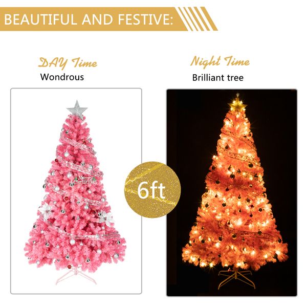 6 FT Unlit Pink Christmas Pine Tree - Full & Lush Holiday Decor with 1000 Branch Tips, Perfect for Home & Office Celebrations 2024