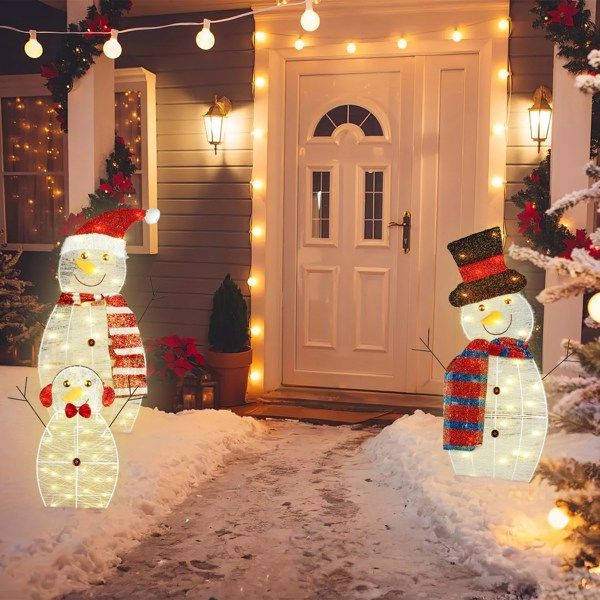 3-Piece 30-inch LED Lit Snowman Family Decorations – Adorable 2D Outdoor Winter Wonderland Decor, Perfect for Lawn & Holiday Cheer 2024